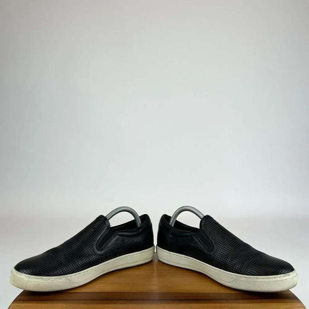 Mens Vince Fletcher Black Leather Slip On Casual Comfort Sneakers Shoes Size 8 M
